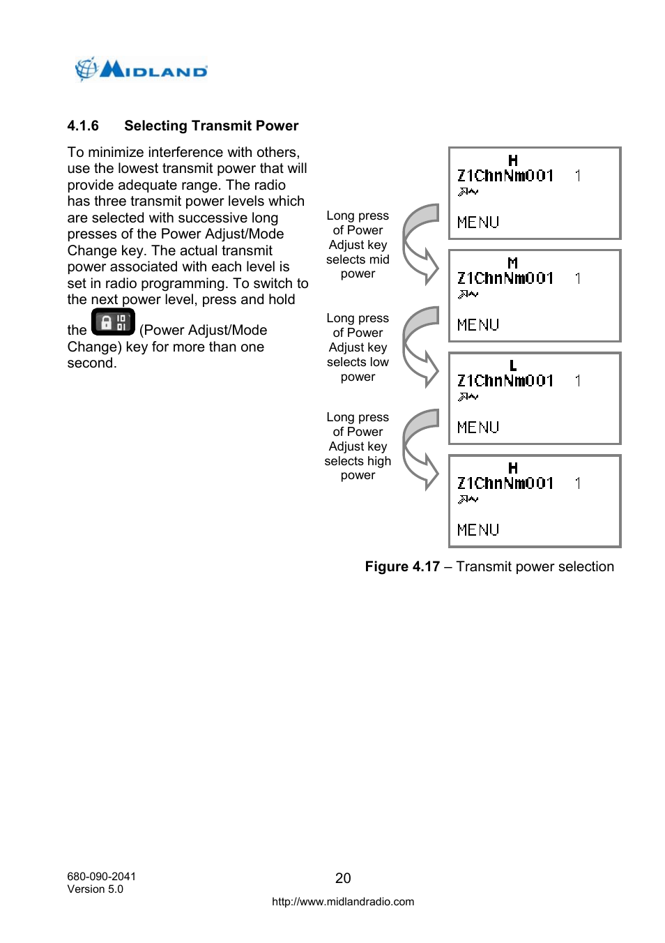 Selecting transmit power | Midland Radio P25 User Manual | Page 29 / 72