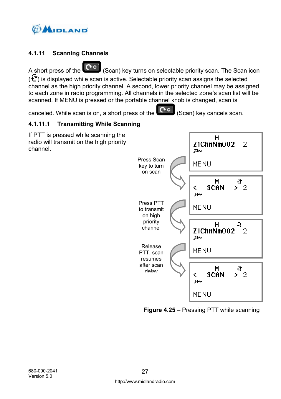 Scanning channels, Transmitting while scanning | Midland Radio P25 User Manual | Page 36 / 72