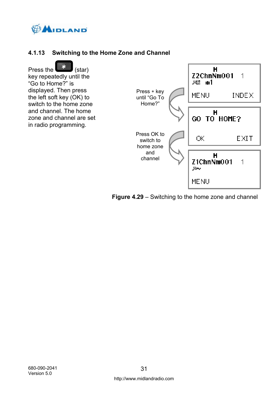 Switching to the home zone and channel | Midland Radio P25 User Manual | Page 40 / 72