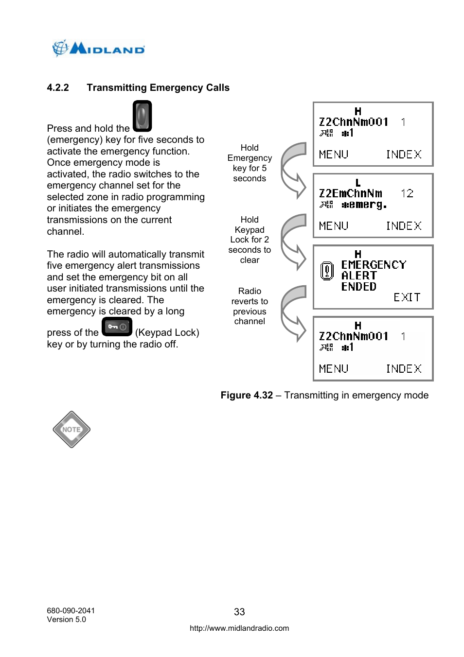 Transmitting emergency calls | Midland Radio P25 User Manual | Page 42 / 72