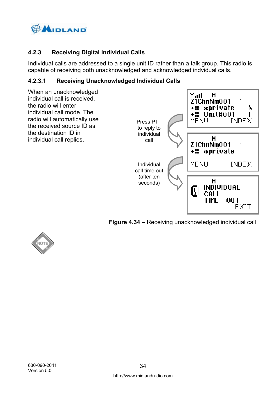 Receiving digital individual calls, Receiving unacknowledged individual calls, Ad entry | Midland Radio P25 User Manual | Page 43 / 72