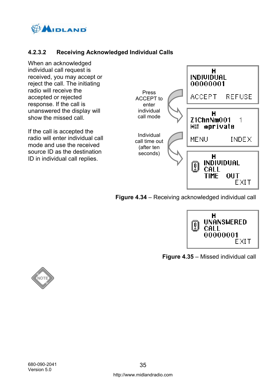 Receiving acknowledged individual calls | Midland Radio P25 User Manual | Page 44 / 72