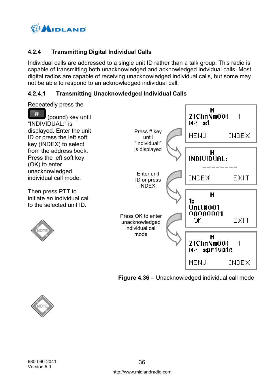 Transmitting digital individual calls, Transmitting unacknowledged individual calls | Midland Radio P25 User Manual | Page 45 / 72