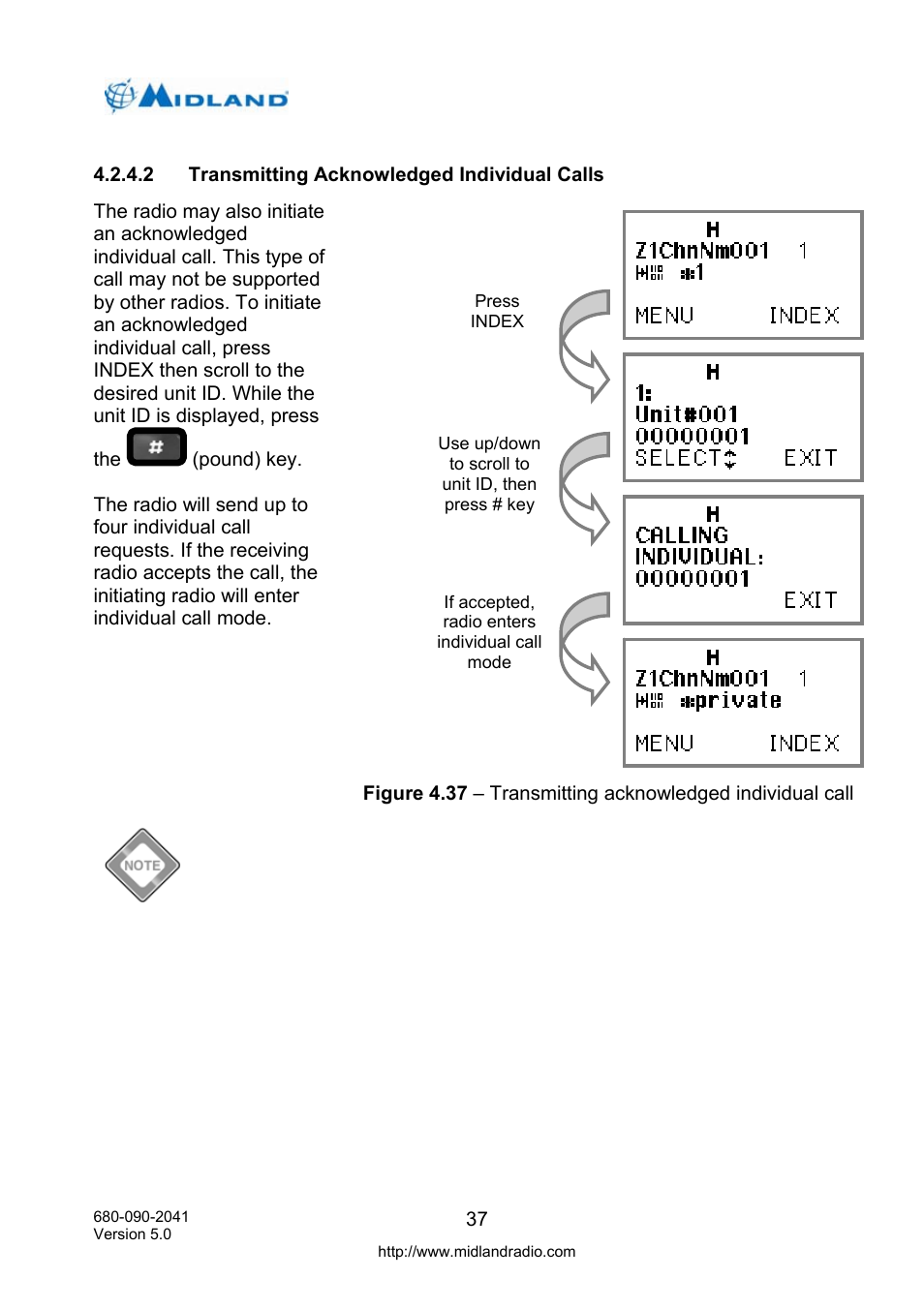 Transmitting acknowledged individual calls | Midland Radio P25 User Manual | Page 46 / 72