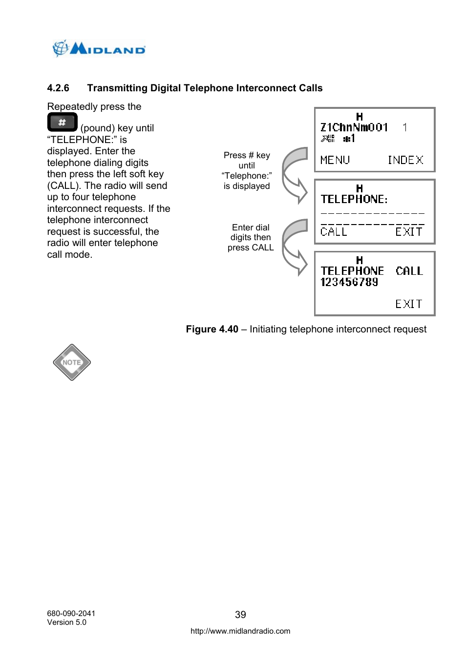 Transmitting digital telephone interconnect calls, O on and off | Midland Radio P25 User Manual | Page 48 / 72