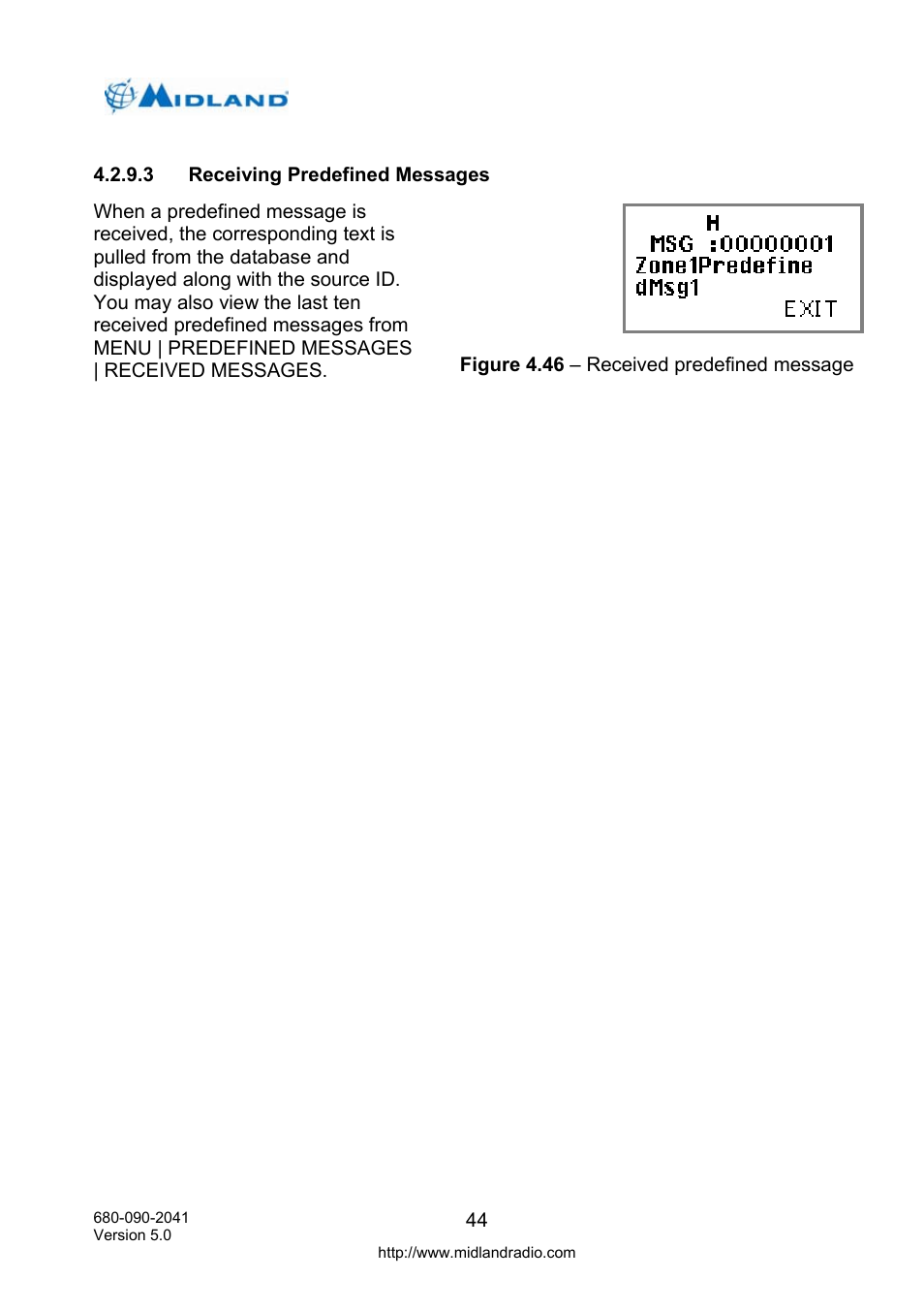 Receiving predefined messages | Midland Radio P25 User Manual | Page 53 / 72