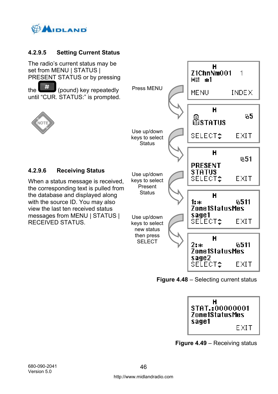 Setting current status, Receiving status | Midland Radio P25 User Manual | Page 55 / 72