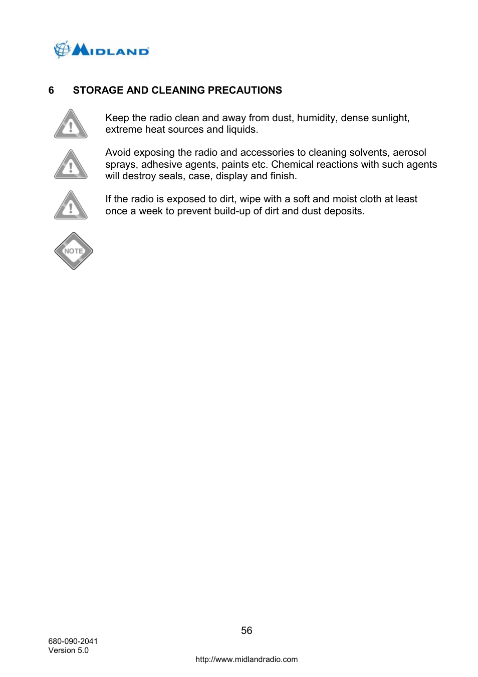 Storage and cleaning precautions | Midland Radio P25 User Manual | Page 65 / 72
