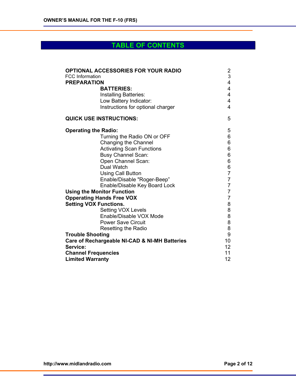 Midland Radio F-10 User Manual | Page 2 / 12