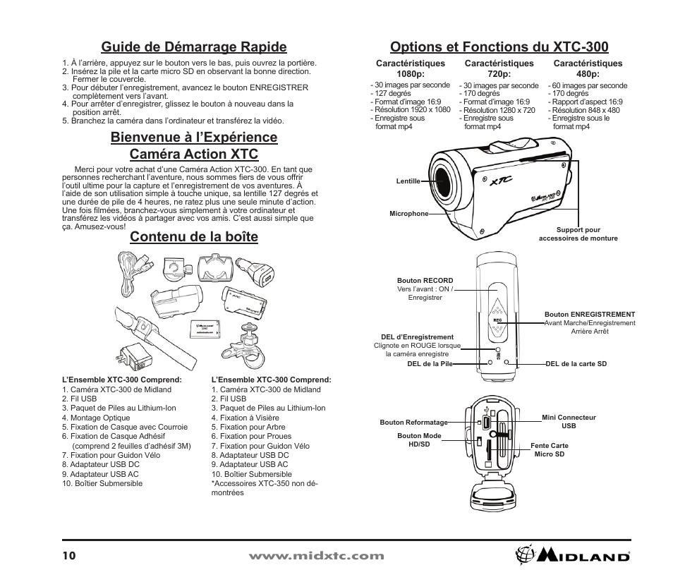 Guide de démarrage rapide, Bienvenue à l’expérience caméra action xtc | Midland Radio XTC Wearable Video Camera XTC300 User Manual | Page 11 / 28