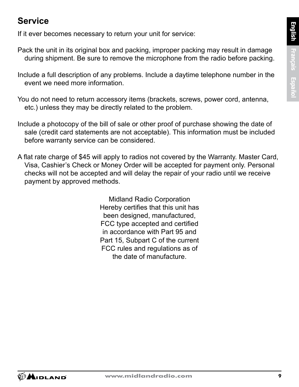 Service | MIDLAND CB1 User Manual | Page 10 / 36
