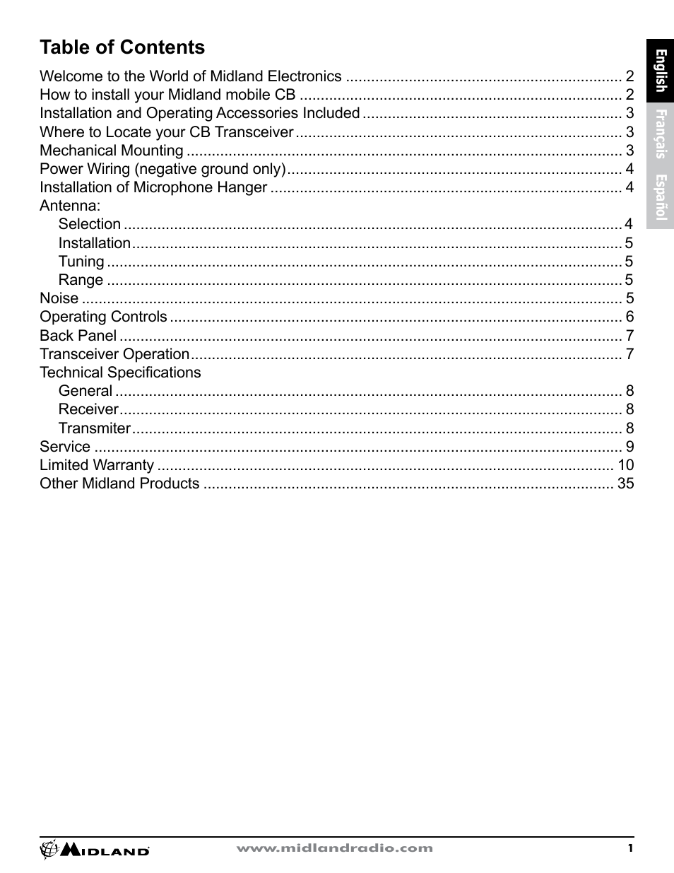 MIDLAND CB1 User Manual | Page 2 / 36