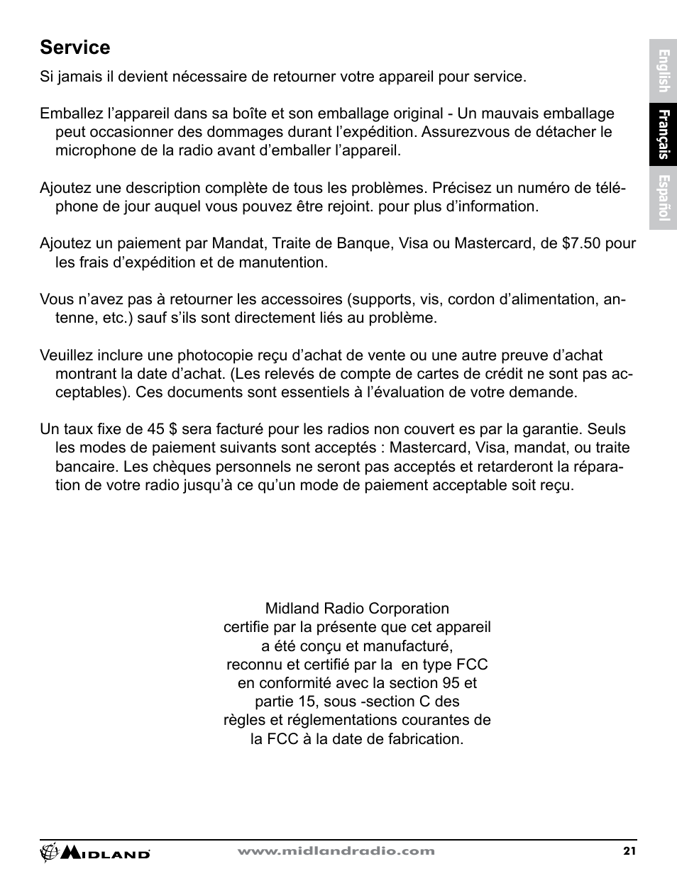 Service | MIDLAND CB1 User Manual | Page 22 / 36