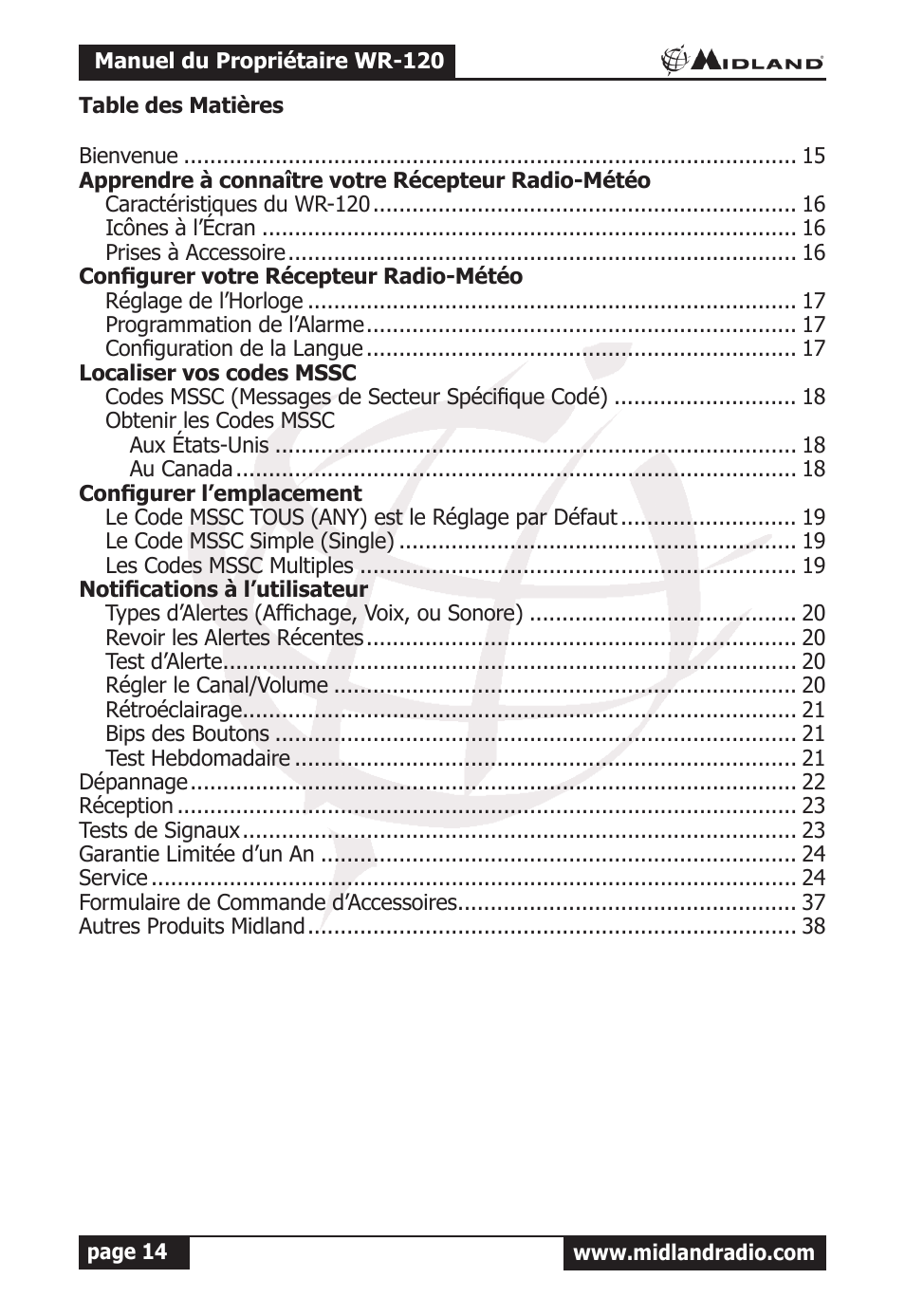 MIDLAND WR-120 Owner Manual User Manual | Page 15 / 39