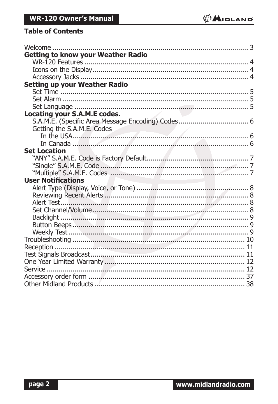 MIDLAND WR-120 Owner Manual User Manual | Page 3 / 39