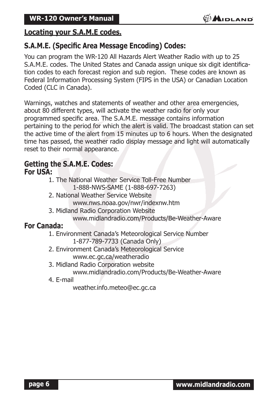 MIDLAND WR-120 Owner Manual User Manual | Page 7 / 39