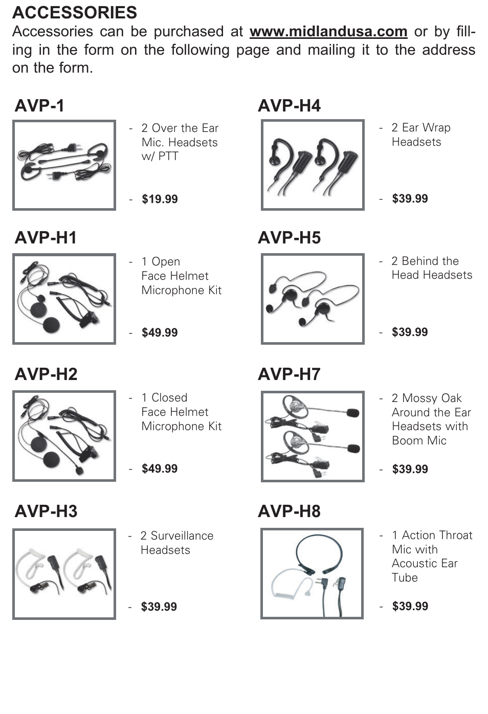 Accessories | MIDLAND X-TRA TALK  LXT118 User Manual | Page 10 / 12
