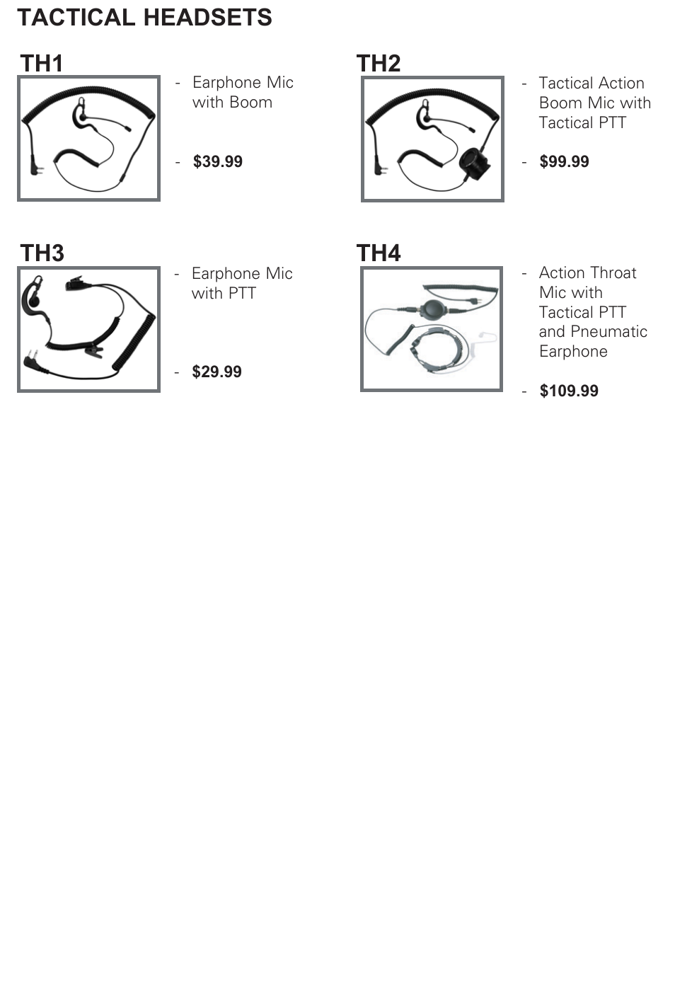 Th1 th2 th3 th4, Tactical headsets | MIDLAND X-TRA TALK  LXT118 User Manual | Page 11 / 12