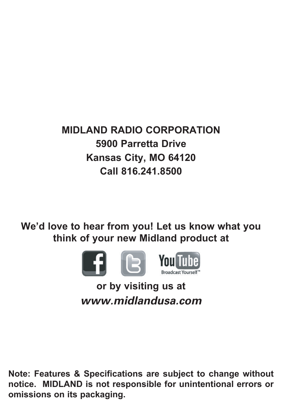 MIDLAND LXT500/535 User Manual | Page 16 / 16
