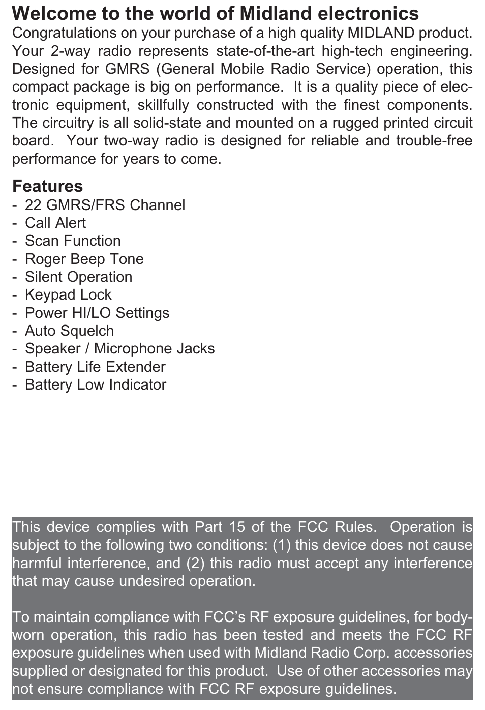 Welcome to the world of midland electronics, Features | MIDLAND LXT500/535 User Manual | Page 2 / 16