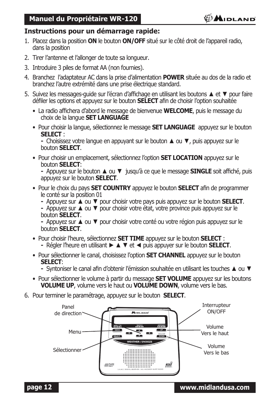 François | Midland Radio All Hazards Alert Weather Radio with S.A.M.E WR-120 User Manual | Page 13 / 36