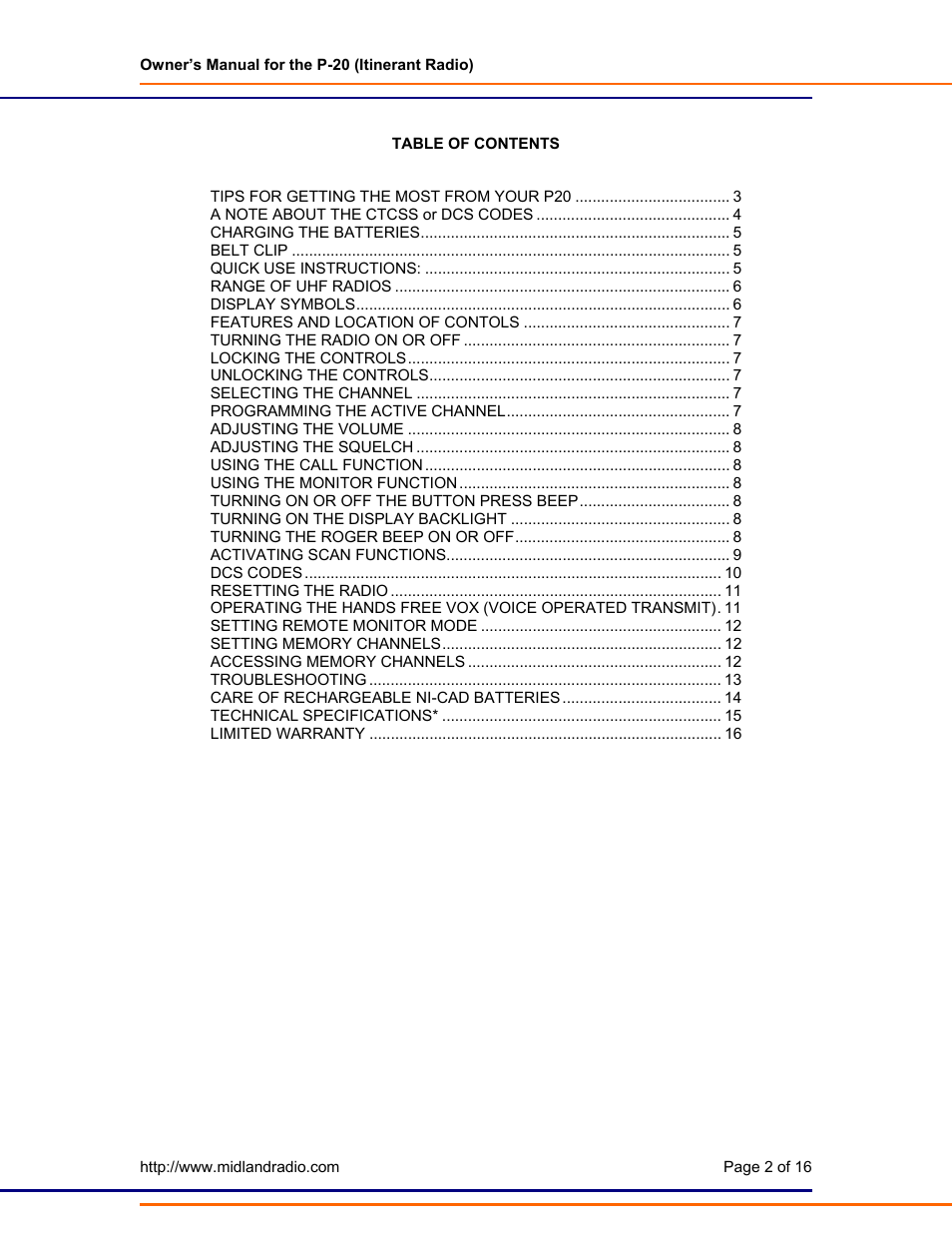 Midland Radio P-20 User Manual | Page 2 / 16