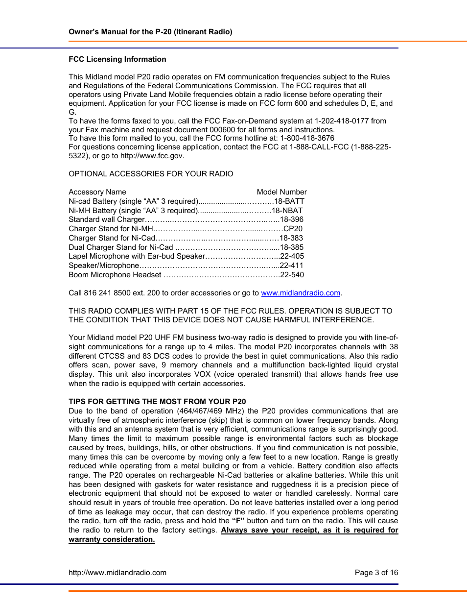Midland Radio P-20 User Manual | Page 3 / 16