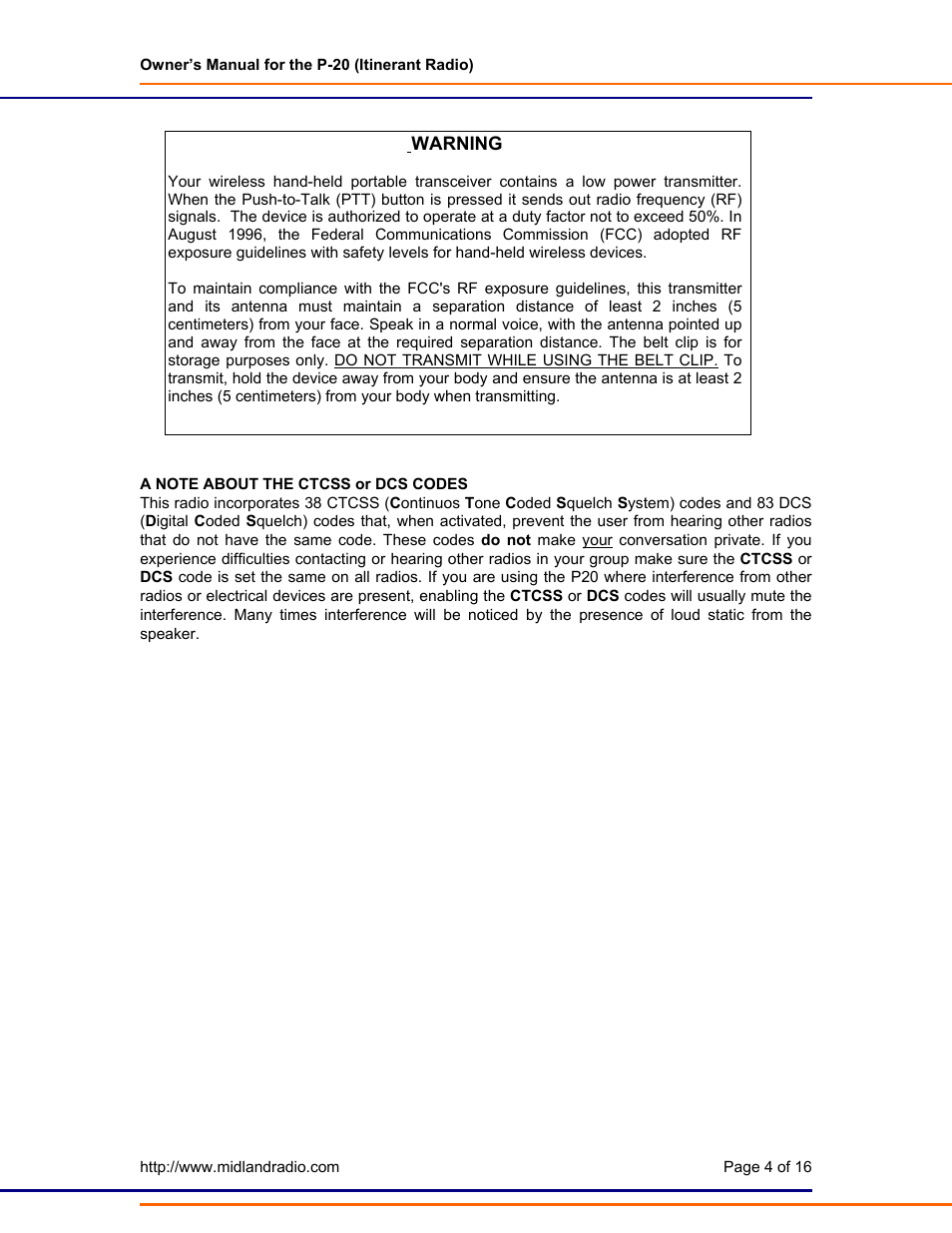 A note about ctcss & dcs | Midland Radio P-20 User Manual | Page 4 / 16