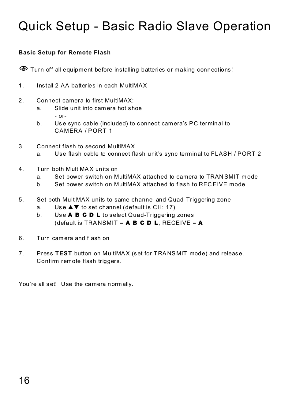 Quick setup - basic radio slave operation | MaxTech Transceiver User Manual | Page 15 / 55