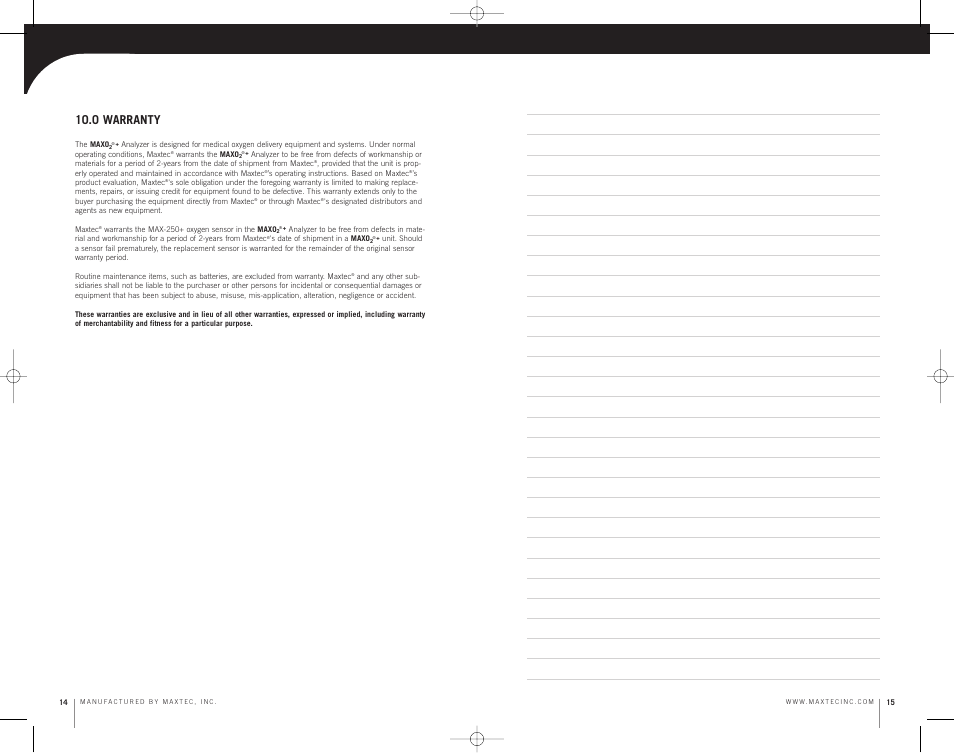 0 warranty | MaxTech MAXO2 User Manual | Page 11 / 13