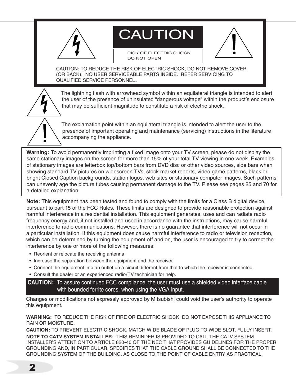 Caution | MITSUBISHI ELECTRIC WS-55711 User Manual | Page 2 / 92