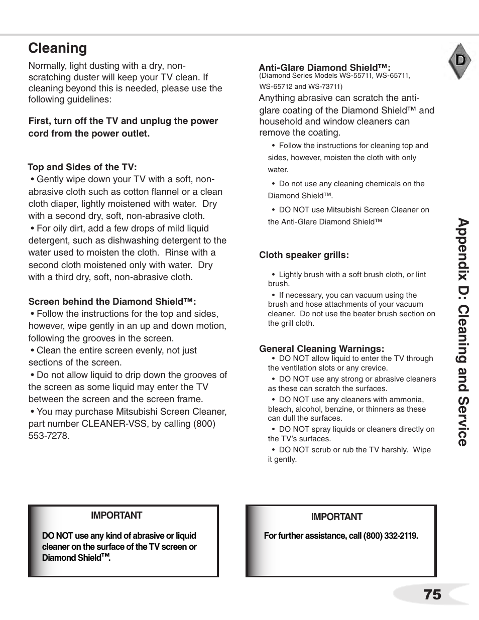 MITSUBISHI ELECTRIC WS-55711 User Manual | Page 75 / 92