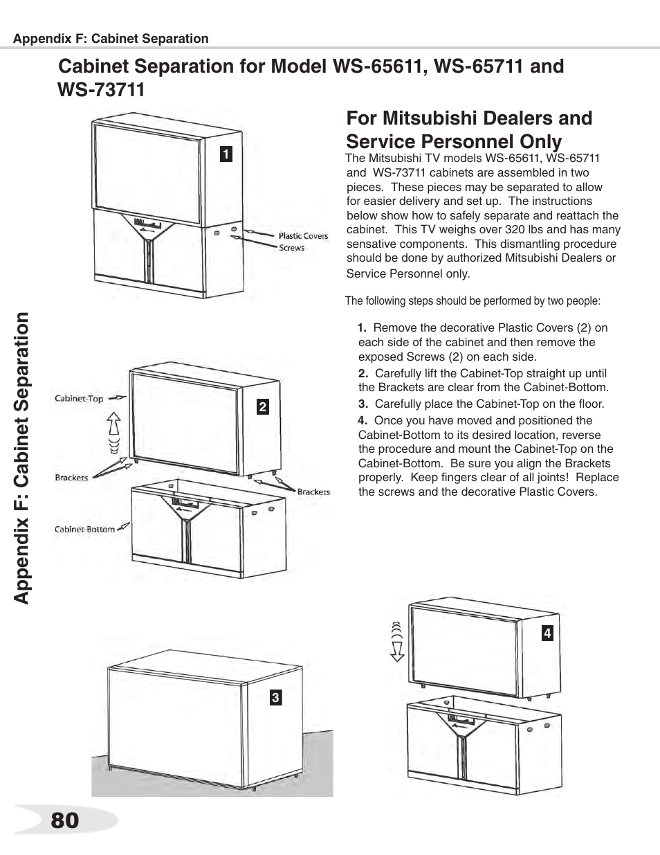 Ap p en d ix f : c ab ine t s ep ar at io n | MITSUBISHI ELECTRIC WS-55711 User Manual | Page 80 / 92