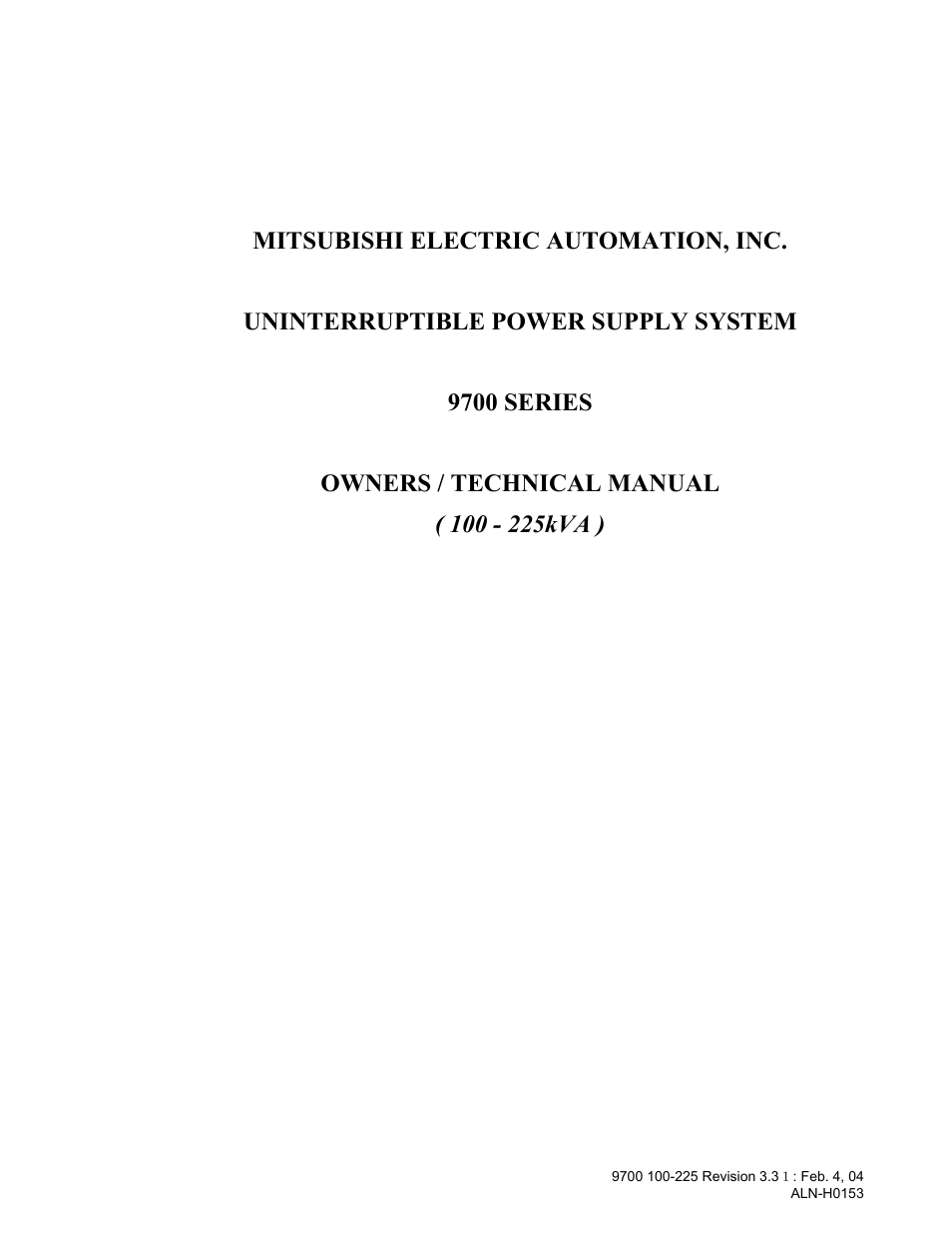 MITSUBISHI ELECTRIC 9700 Series User Manual | 65 pages