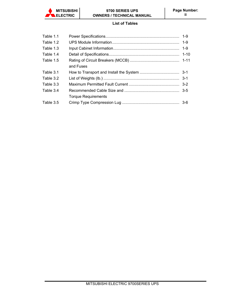 MITSUBISHI ELECTRIC 9700 Series User Manual | Page 3 / 65