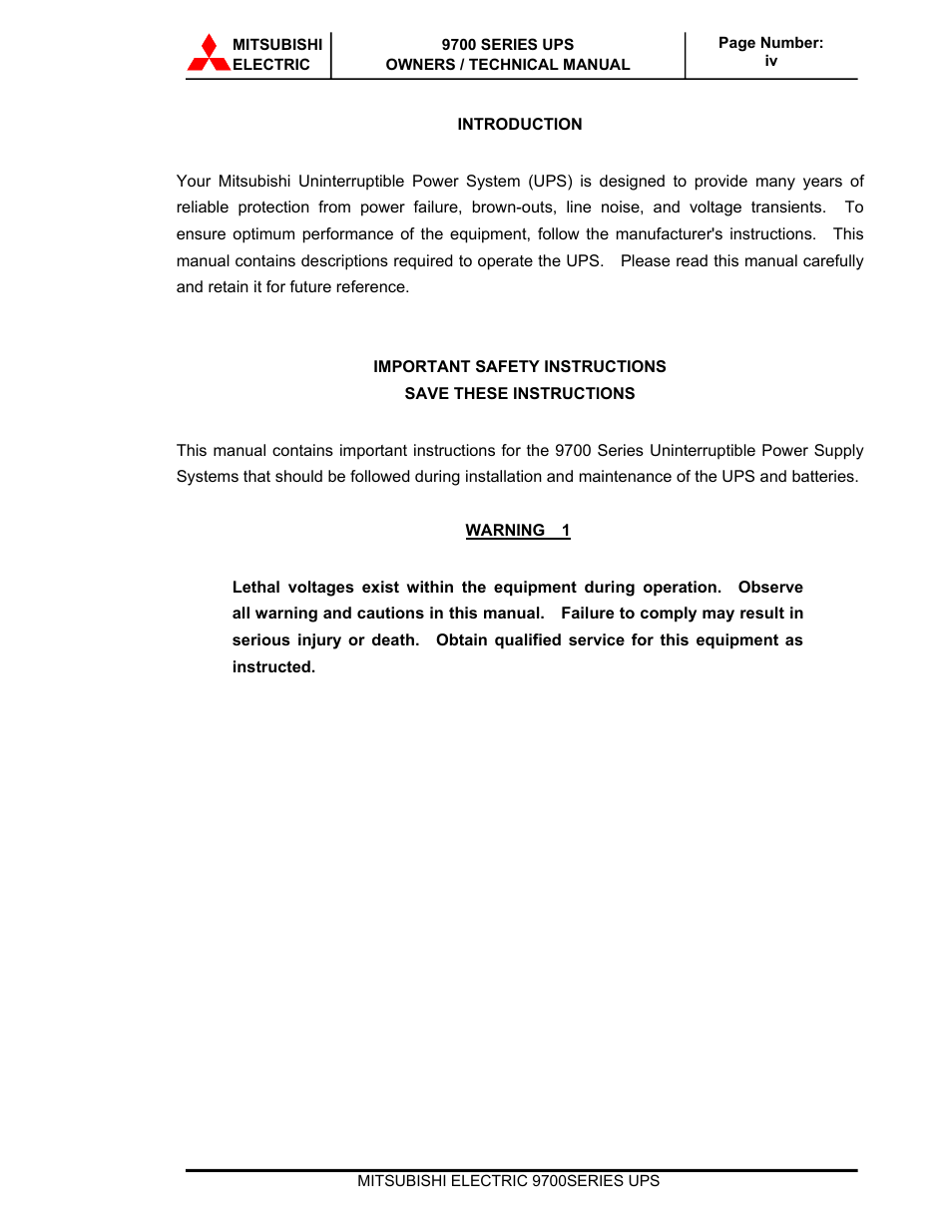 MITSUBISHI ELECTRIC 9700 Series User Manual | Page 5 / 65