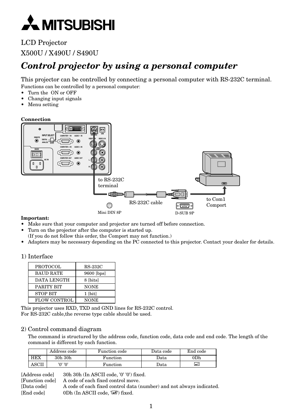 MITSUBISHI ELECTRIC X490U User Manual | 5 pages