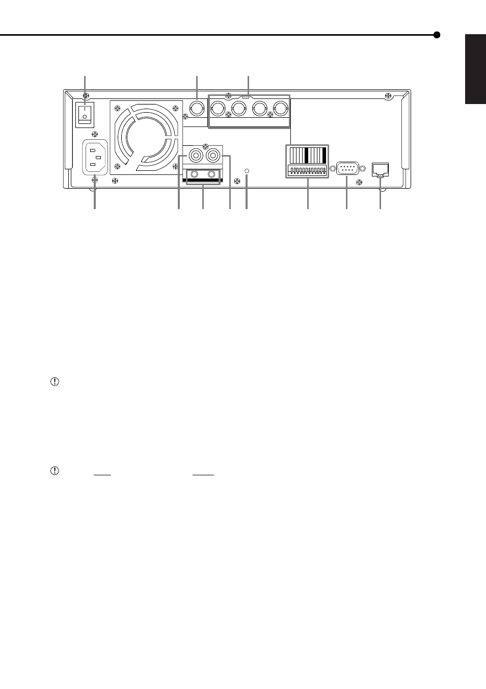 English, Rear view 8. reset button, I/o terminals | Rs-232c connector, Ethernet connector, Main switch, Video out connector, Camera in connectors, Ac power socket, Audio out connector | MITSUBISHI ELECTRIC DX-NT400E User Manual | Page 9 / 92