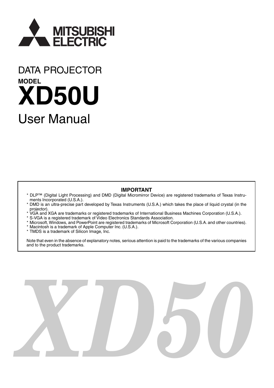 MITSUBISHI ELECTRIC XD50U User Manual | 77 pages