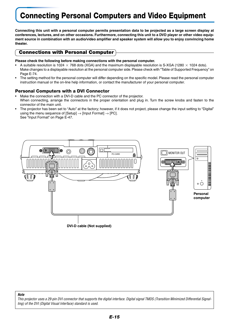 Connecting personal computers and video equipment, Connections with personal computer | MITSUBISHI ELECTRIC XD50U User Manual | Page 16 / 77