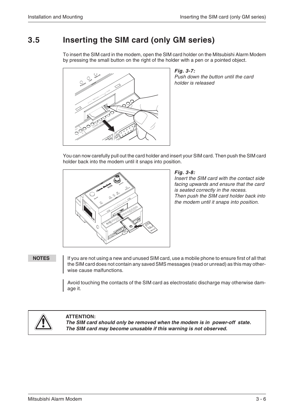 5 inserting the sim card (only gm series) 3-6, Com1, com2 4-1, Rs232 4-1 | 5 inserting the sim card (only gm series) | MITSUBISHI ELECTRIC MITSUBISHI MAM MAM-AM24 User Manual | Page 19 / 48