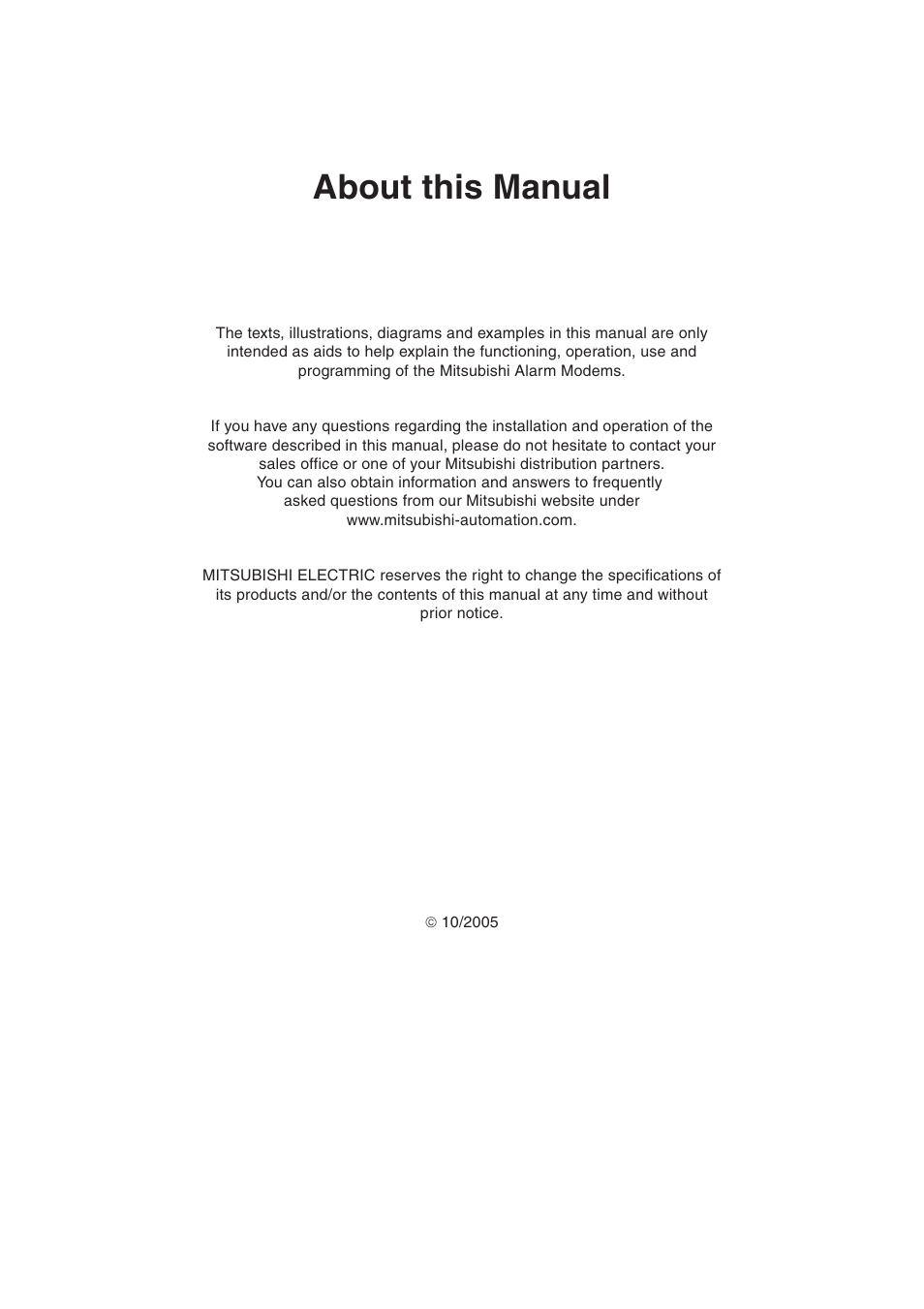 About this manual | MITSUBISHI ELECTRIC MITSUBISHI MAM MAM-AM24 User Manual | Page 3 / 48