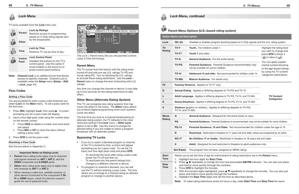 Lock menu, Lock menu, continued | MITSUBISHI ELECTRIC WD-65735 User Manual | Page 25 / 45