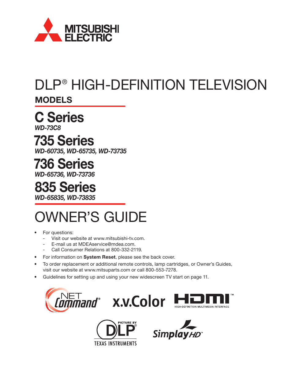 MITSUBISHI ELECTRIC WD-65736 User Manual | 96 pages