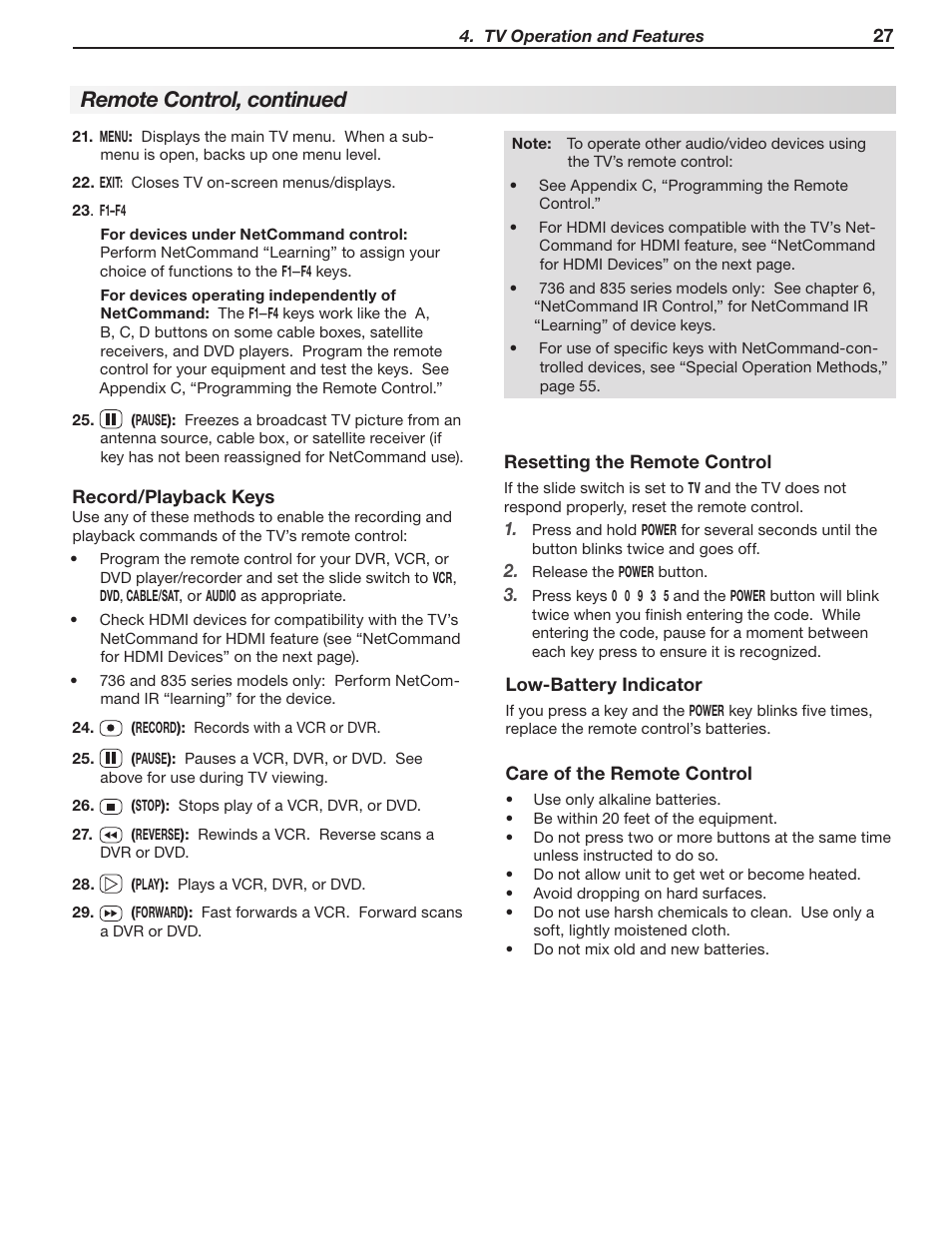 Remote control, continued | MITSUBISHI ELECTRIC WD-65736 User Manual | Page 27 / 96