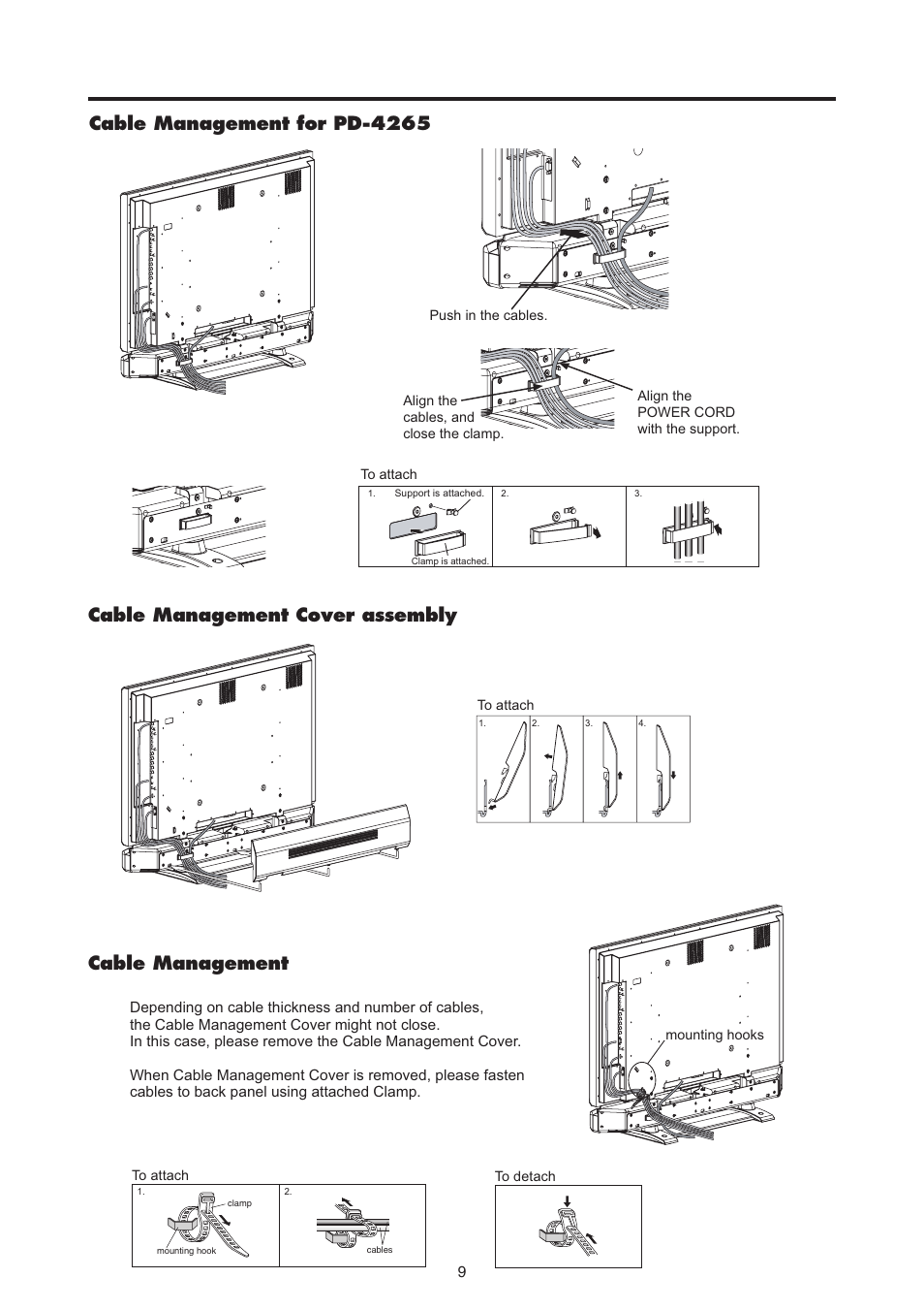 Cable management for pd-4265, Cable management cover assembly cable management | MITSUBISHI ELECTRIC PD-4265 User Manual | Page 18 / 49