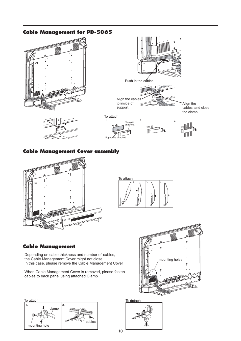 Cable management for pd-5065, Cable management cover assembly cable management | MITSUBISHI ELECTRIC PD-4265 User Manual | Page 19 / 49