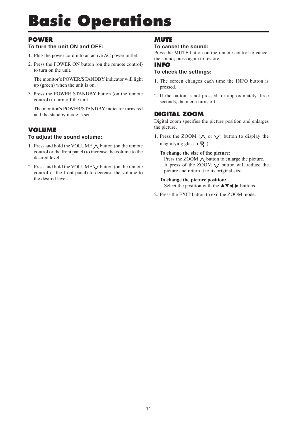 Basic operations | MITSUBISHI ELECTRIC PD-4265 User Manual | Page 20 / 49