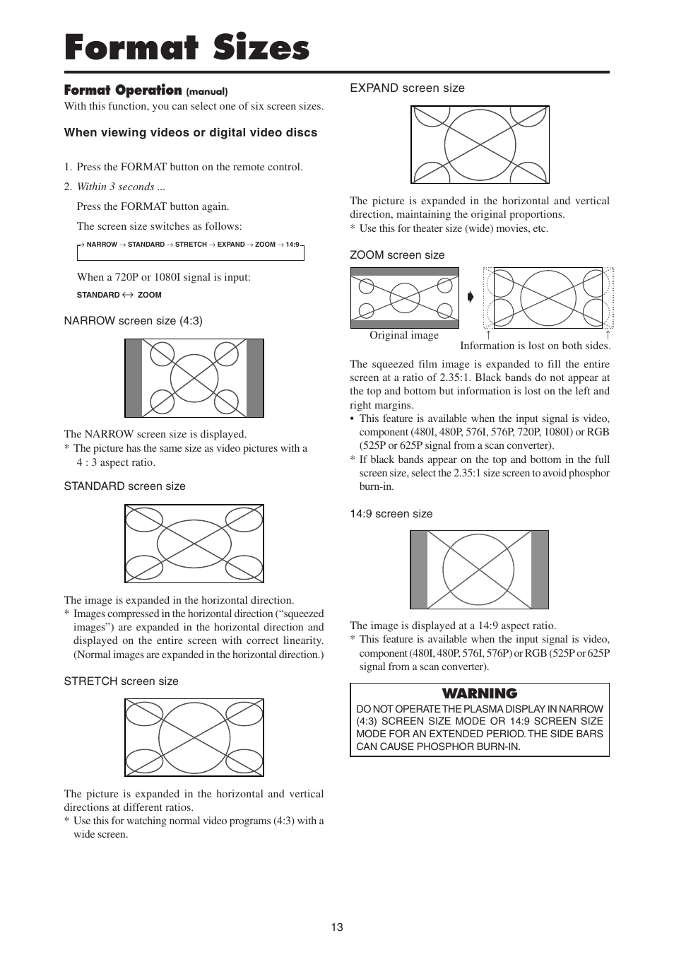 Format sizes | MITSUBISHI ELECTRIC PD-4265 User Manual | Page 22 / 49