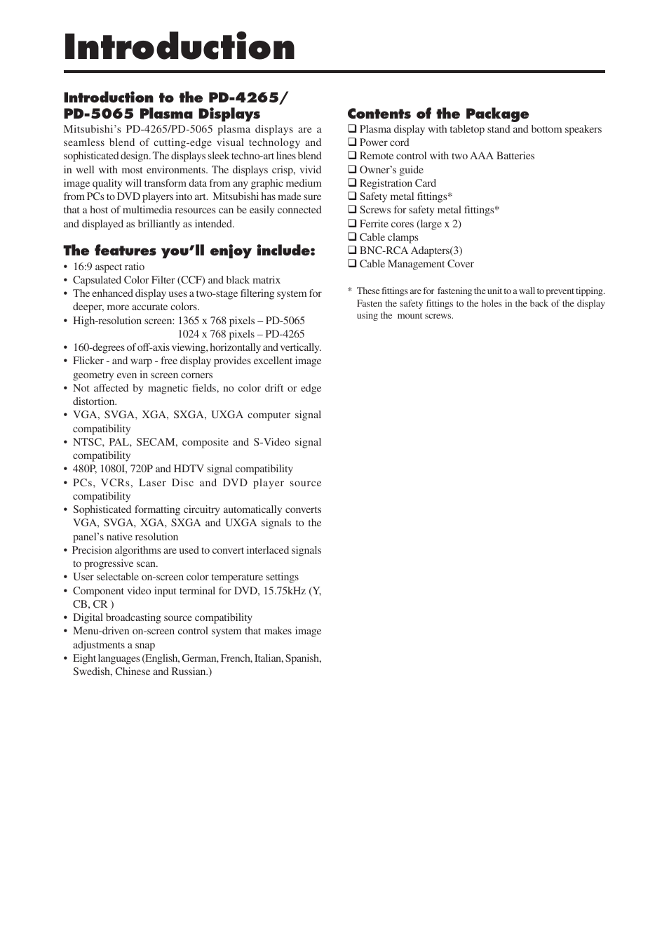 Introduction | MITSUBISHI ELECTRIC PD-4265 User Manual | Page 8 / 49